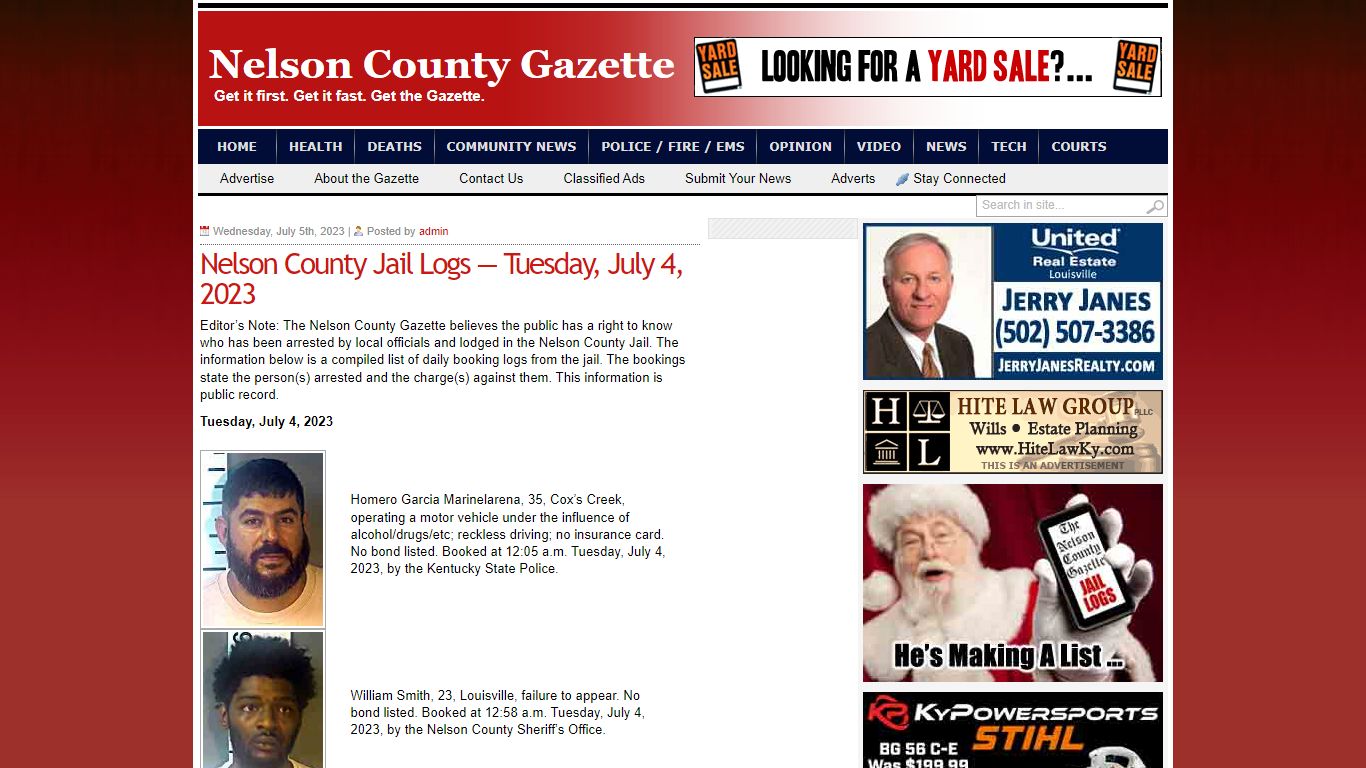 Nelson County Jail Logs — Tuesday, July 4, 2023